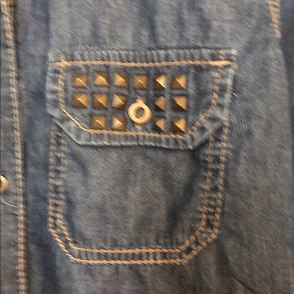 Seven Women’s Embellished Denim Roll Up Sleeve Blouse Blue M - Picture 5 of 11